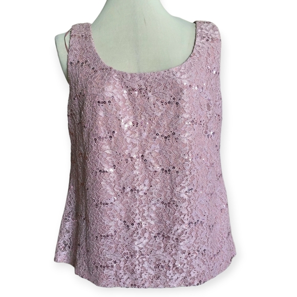 R&M Richards Lace & Sequin Tank Top, Mauve, Size 12 - Picture 2 of 9